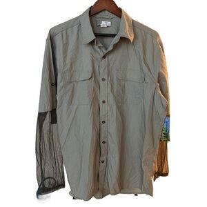 Quagga Brand Khaki Insect Repellent Button-Up Shirt with Mesh Sleeves L